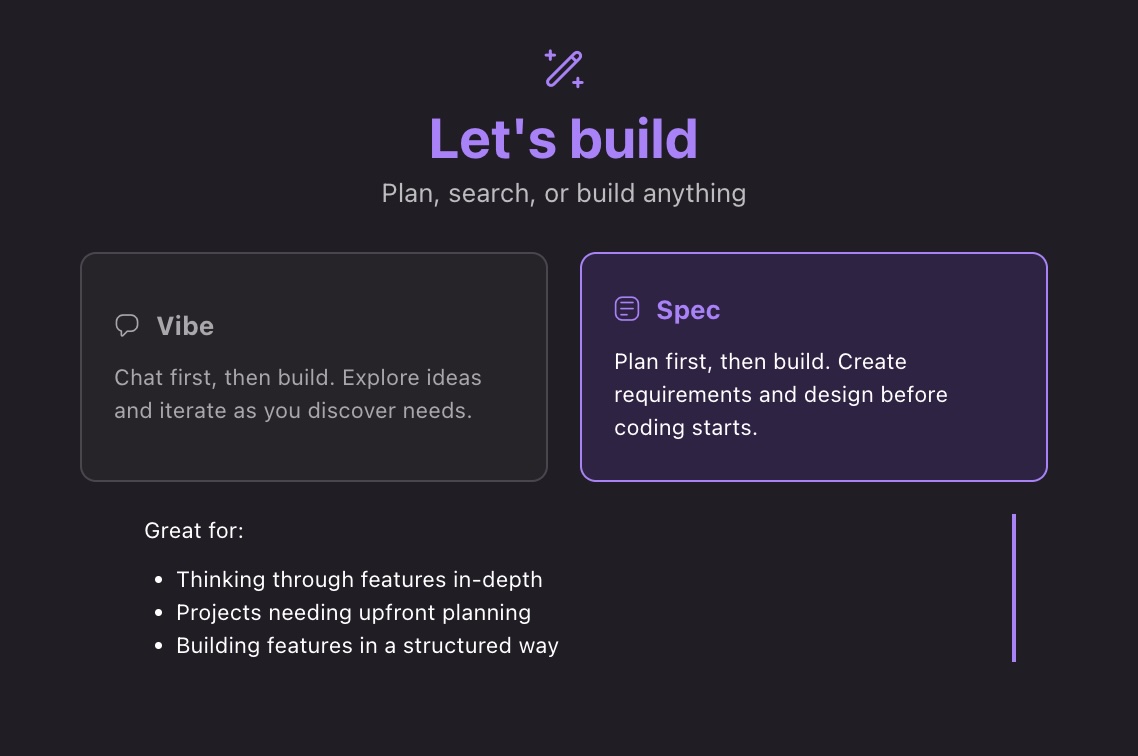 Vibe vs Spec development comparison showing chat-first 'Vibe' approach versus plan-first 'Spec' approach
